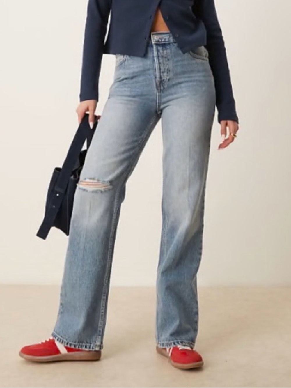 We The Free Light Blue Flare Jeans with Knee Rip